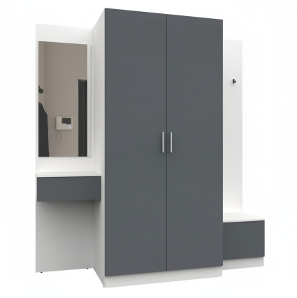 Набор мебели для прихожей "Марсель-156" МР 01-156 В2160 Ш2000 Г580 (ЛДСП Графит серый) Набор мебели для прихожей "Марсель-156" МР 01-156 В2160 Ш2000 Г580 (ЛДСП Графит серый)